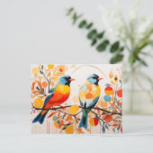 抽象芸術の鳥が枝に立っている ポストカード (スタンド正面)