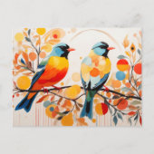 抽象芸術の鳥が枝に立っている ポストカード (正面)