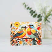 抽象芸術の鳥が枝に立っている ポストカード (スタンド正面)