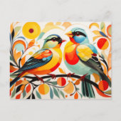 抽象芸術の鳥が枝に立っている ポストカード (正面)
