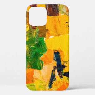 抽象芸術の黄色い油絵。 iPhone 12ケース