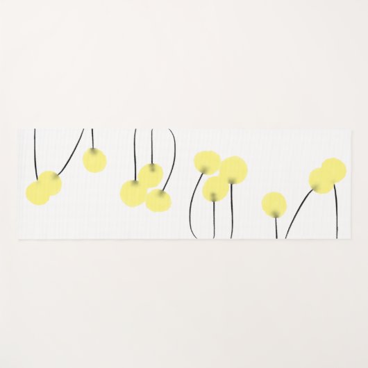 抽象芸術の黄色い花で、白い上に黒い茎がある ヨガマット (正面(横))