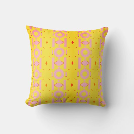 抽象芸術の黄色とピンクのパターン（ジオメトリあり） クッション (正面)