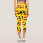 抽象芸術の黄色と緑のパターン カプリレギンス (裏面)