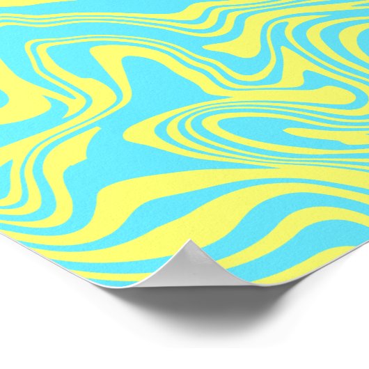 抽象芸術の黄色と青の渦巻き波 ポスター (角)