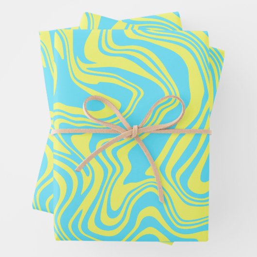 抽象芸術の黄色と青の渦巻き波 ラッピングペーパーシート (インサイチュ)