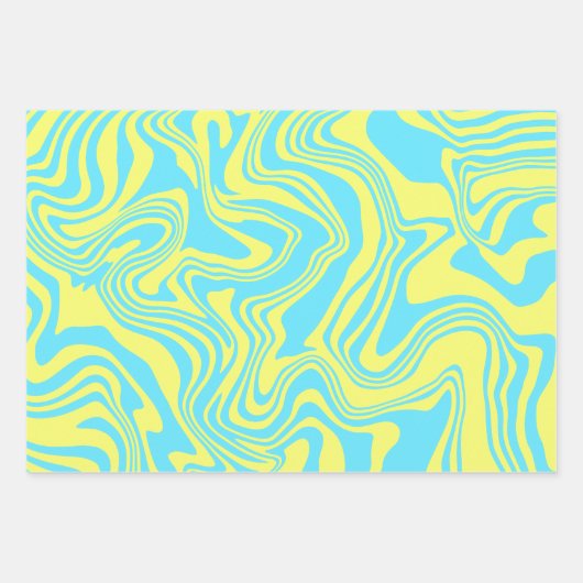 抽象芸術の黄色と青の渦巻き波 ラッピングペーパーシート (正面)