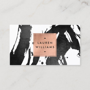 抽象芸術の黒いブラシストロークとバラ金ゴールドフレーム 名刺