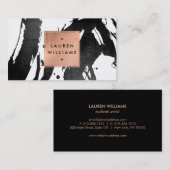 抽象芸術の黒いブラシストロークとバラ金ゴールドフレーム 名刺 (正面/裏面)