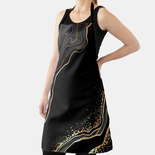 抽象芸術の黒い波状の背景に金の静脈が浮かんでいる エプロン (インサイチュ)