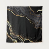 抽象芸術の黒い波状の背景に金の静脈が浮かんでいる タペストリー (正面(横))