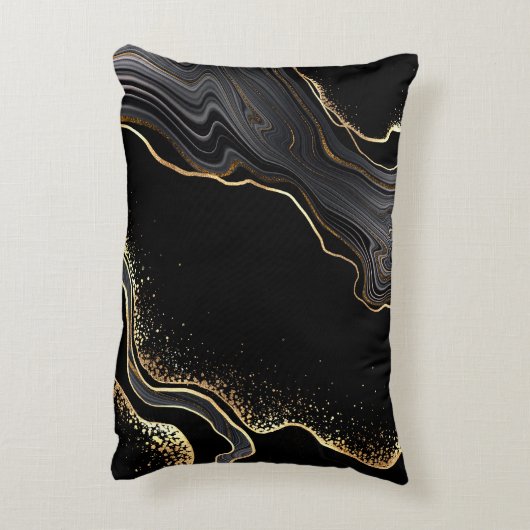 抽象芸術の黒い瑪瑙の背景には黄金の静脈が浮かんでいた アクセントクッション (裏面(縦))