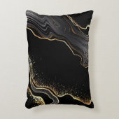 抽象芸術の黒い瑪瑙の背景には黄金の静脈が浮かんでいた アクセントクッション (正面(垂直))