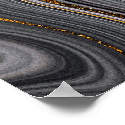 抽象芸術の黒い瑪瑙の背景には黄金の静脈が浮かんでいた ポスター (角)