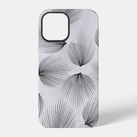 抽象芸術の黒い花模様（灰色の背景） iPhoneケース (裏面)