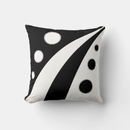 抽象芸術の黒と白の波（円） クッション