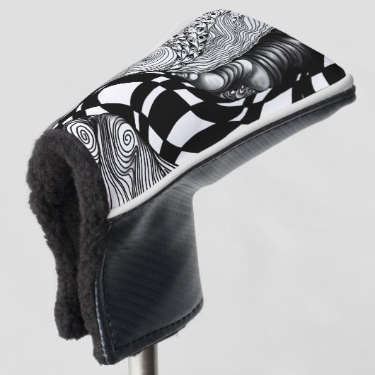 抽象芸術の黒線と白線絡 ゴルフヘッドカバー (3/4 正面)