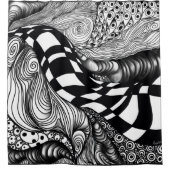 抽象芸術の黒線と白線絡 シャワーカーテン (正面)