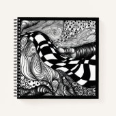 '抽象芸術の黒線と白線絡 ノートブック (正面)