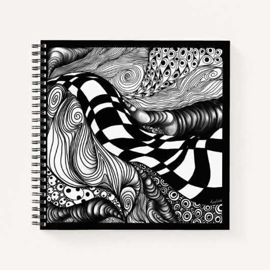 '抽象芸術の黒線と白線絡 ノートブック (正面)