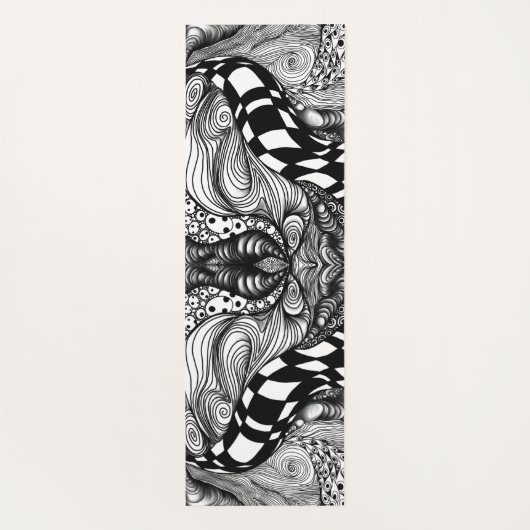 抽象芸術の黒線と白線絡 ヨガマット (裏面)