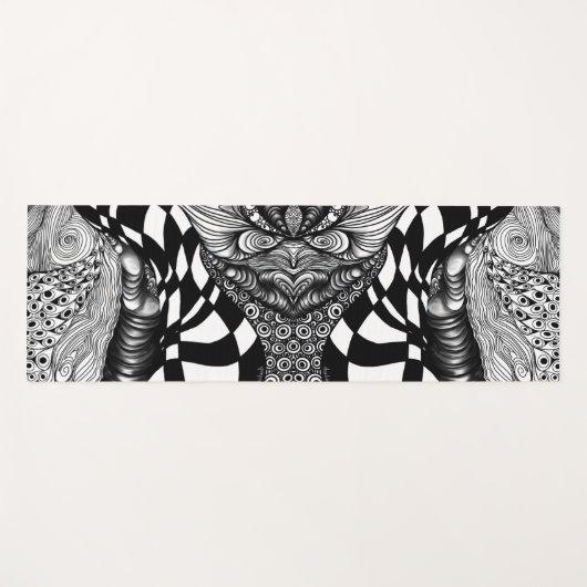 抽象芸術の黒線と白線絡 ヨガマット (正面(横))