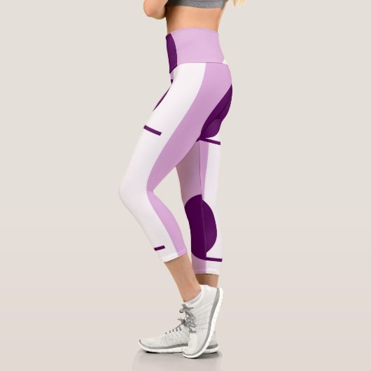 抽象芸術はっきりしたアートサークルパープルピンクホワイト カプリレギンス (左)