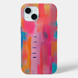 抽象芸術はっきりしたアートinピンクス&ブルース iPhone 15ケース