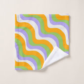 抽象芸術はっきりしたオレンジグリーンパープルウェーストライプブ バスタオルセット (ウォッシュタオル)