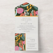 抽象芸術はっきりしたカラフルトロピカルボ結婚タニカル オールインワン招待状 (内側)