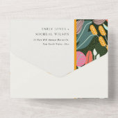 抽象芸術はっきりしたカラフルトロピカルボ結婚タニカル オールインワン招待状 (裏面)