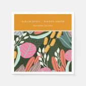 抽象芸術はっきりしたカラフルトロピカルボ結婚タニカル スタンダードカクテルナプキン (正面)