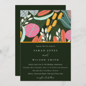 抽象芸術はっきりしたカラフルトロピカルボ結婚タニカル 招待状 (正面/裏面)