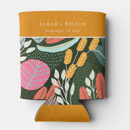 抽象芸術はっきりしたカラフルトロピカルボ結婚タニカル 缶クーラー (裏面)