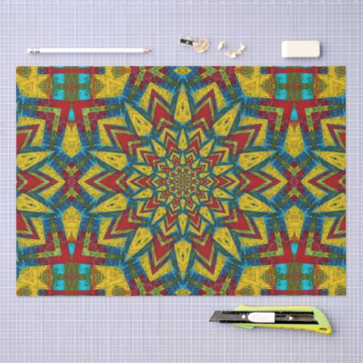 抽象芸術はっきりしたヒッパイレッドイエローブルーエスニック部族 薄葉紙 (クラフト)