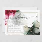 抽象芸術はっきりしたピンクとセージ緑の水色 招待状 (正面)