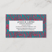 抽象芸術はっきりしたピンクとティール（緑がかった色）サンゴ模様 名刺 (裏面)