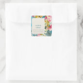 抽象芸術はっきりしたピンクブルーフローラ結婚ズ スクエアシール (バッグ)