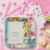 抽象芸術はっきりしたピンクブルーフローラ結婚ズ ペーパープレート (パーティー)