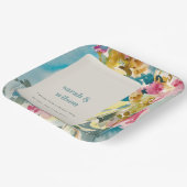 抽象芸術はっきりしたピンクブルーフローラ結婚ズ ペーパープレート (傾斜あり)