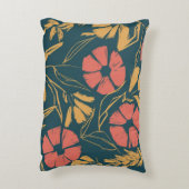 抽象芸術はっきりしたフローラ枕 – ティール(緑がかった色)、サンゴ、およびMus アクセントクッション (裏面(縦))