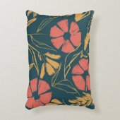 抽象芸術はっきりしたフローラ枕 – ティール(緑がかった色)、サンゴ、およびMus アクセントクッション (正面(垂直))