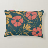 抽象芸術はっきりしたフローラ枕 – ティール(緑がかった色)、サンゴ、およびMus アクセントクッション (裏面)