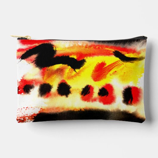 抽象芸術はっきりしたブラック赤黄色フローリング色 アクセサリーポーチ (正面)