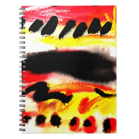 抽象芸術はっきりしたブラック赤黄色フローリング色 ノートブック (正面)
