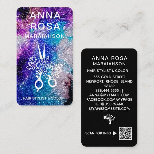 *~*抽象芸術はっきりしたヘアグリッターQRロゴ写真 名刺 (正面/裏面)