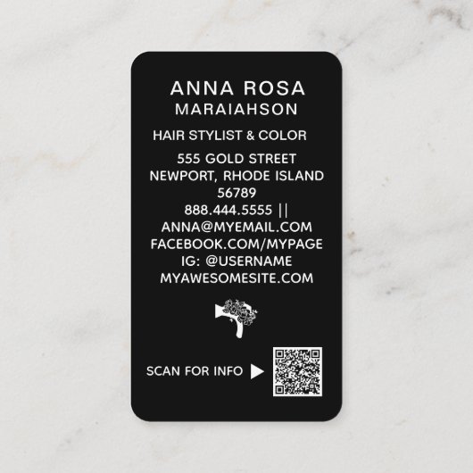 *~*抽象芸術はっきりしたヘアグリッターQRロゴ写真 名刺 (裏面)