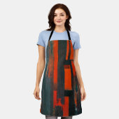 抽象芸術はっきりしたレッドとブラック・アート エプロン (着用した状態)