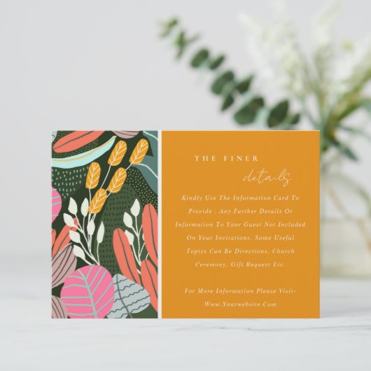 抽象芸術はっきりした熱帯植物学結婚詳細 エンクロージャーカード (スタンド正面)