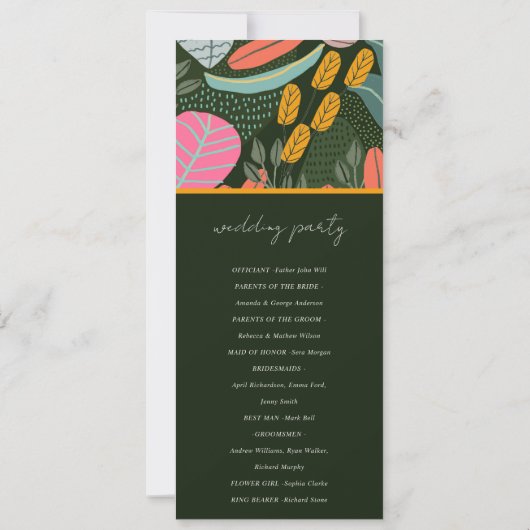 抽象芸術はっきりした熱帯植物性結婚式 プログラム (裏面)